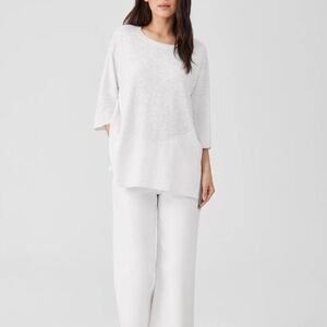 EUC Eileen Fisher Organic Linen Boat Neck Tunic 3/4 Sleeve Top sz Petite L